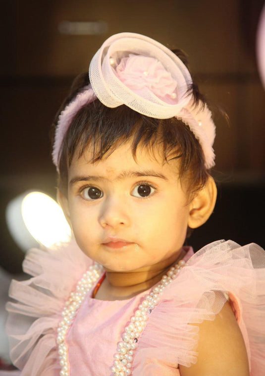 Floral Twisted Hairband With Pearls ( Elasticated)