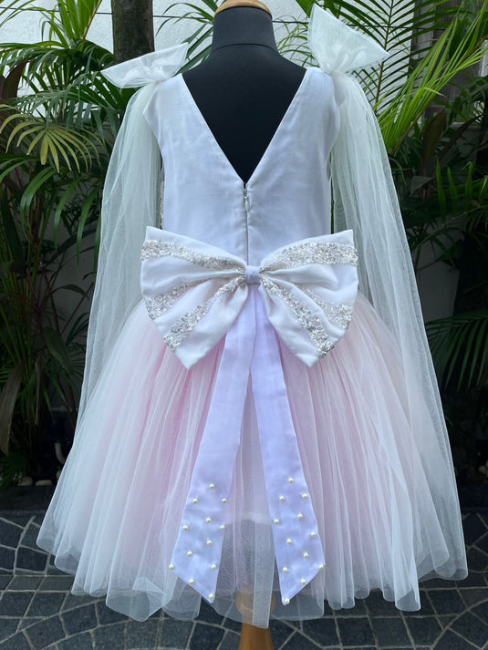 Shaded Sequins Bow Cape Dress