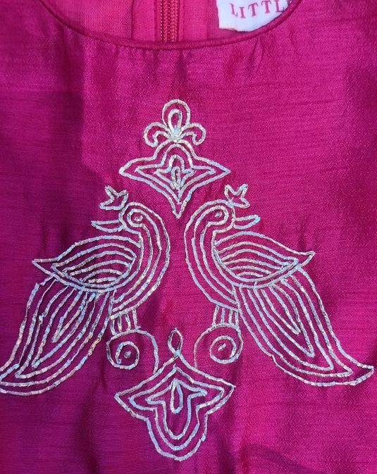 Magenta Embroidered Peplum Printed Dhoti Set