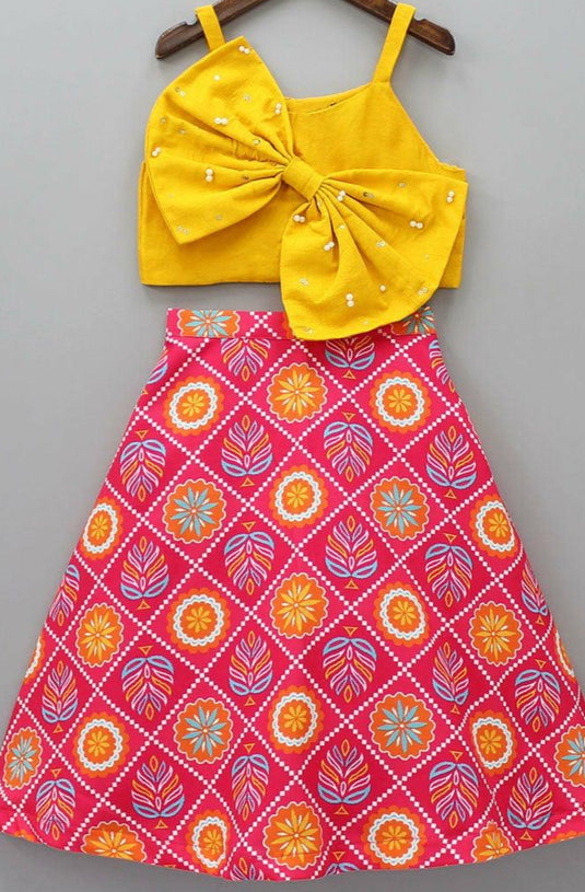 Yellow Bow Top Pink Skirt