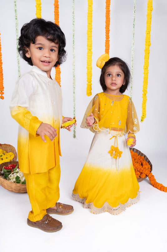 Yellow Cape Shaded Lehenga