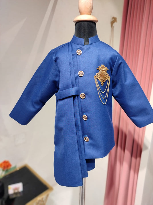 Royal Blue Drape Bandhgala Jacket