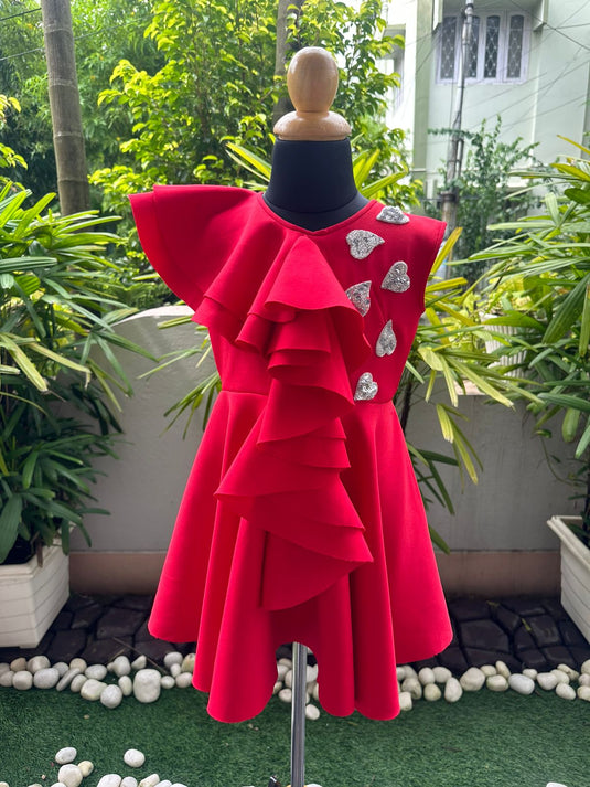 Red Hearts Ruffle Dress
