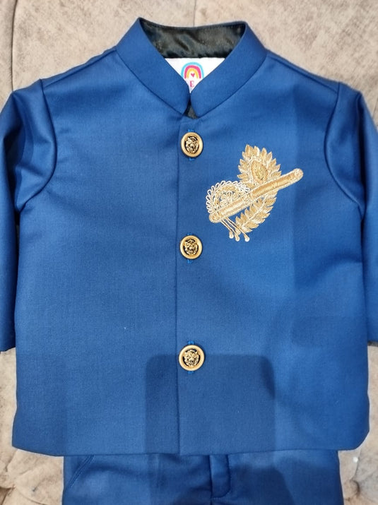 Bansuri Morpankh Royal Blue Bandhgala Set With Pant