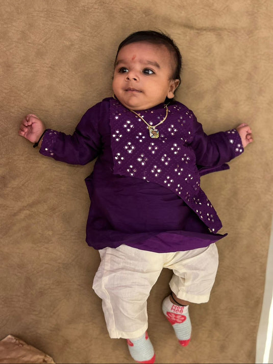 Purple Layered Mirror Kurta Set With Pant