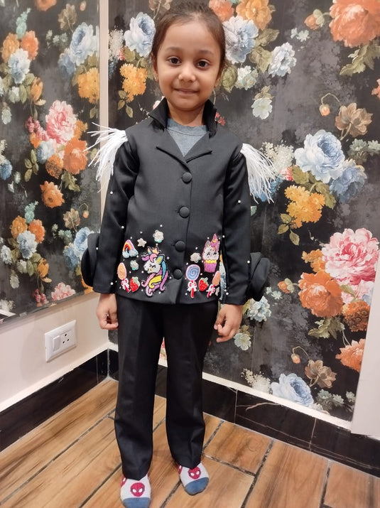 Personalised Unicorn Candy Black Blazer Coord Set