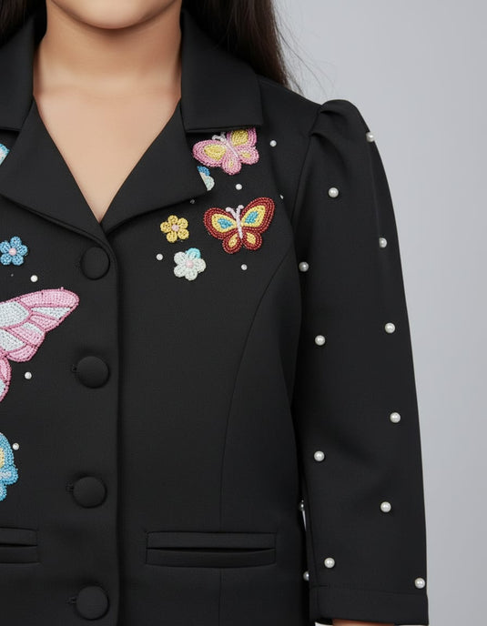 Butterfly Black Embroidered Coord Set