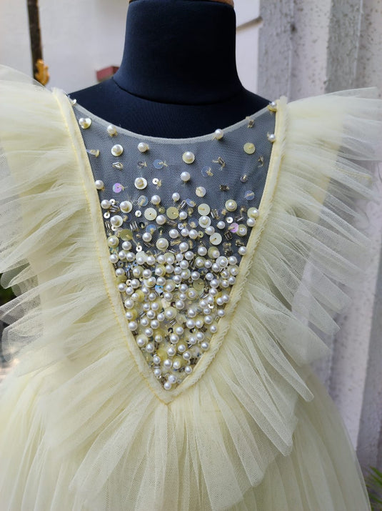 Light Yellow V Cut Sequins Dress