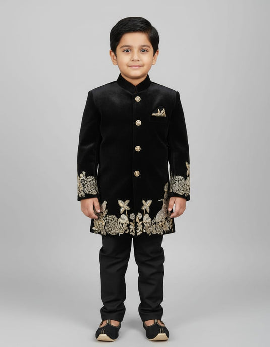 Black Velvet Zardozi Embroidered Bandhgala