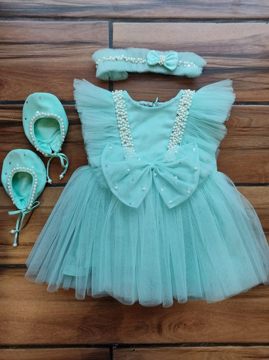 Sea Green Baby Pearl Frock Set