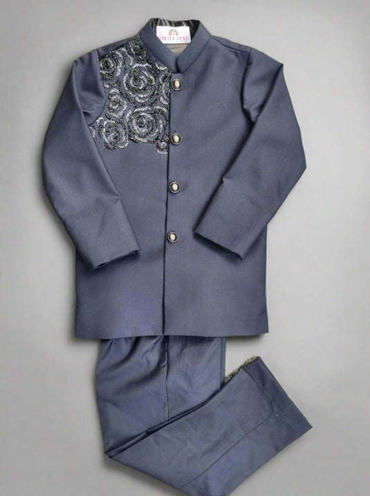 Navy Rose Bandhgala Set With Pant