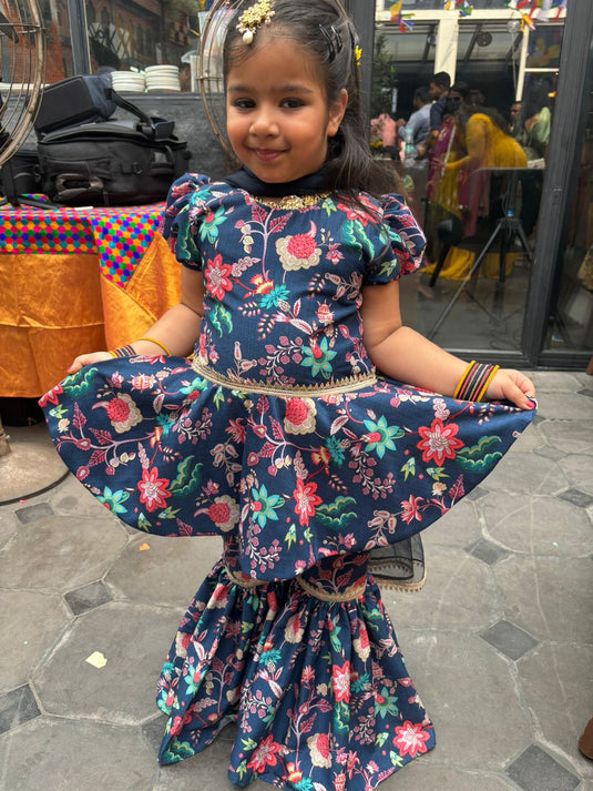 Blue Floral Sharara Set