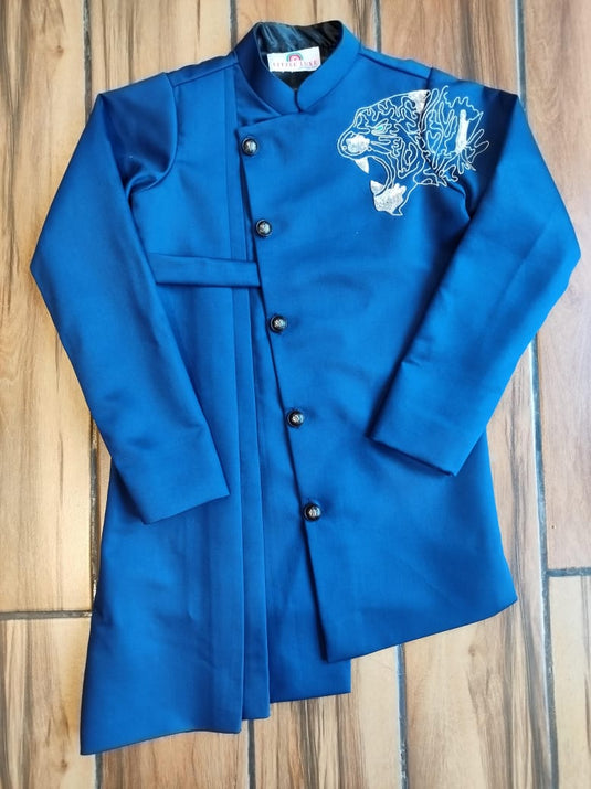 Royal Blue Drape Tiger Bandhgala Jacket