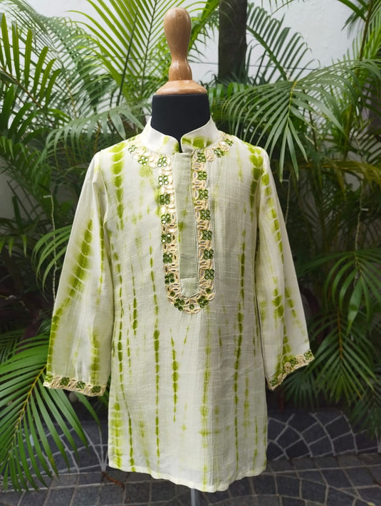 Green Tie Dye Mirrorwork Kurta Set With Pant