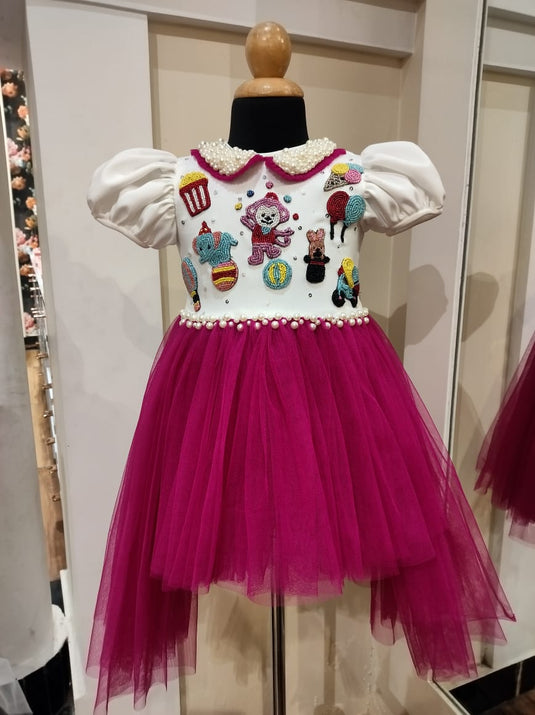 Pink And White Carnival High Low Gown