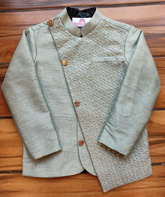 Mint Green Layered Bandhgala Jacket