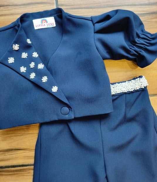 Navy Pearl Embellished Coord Set