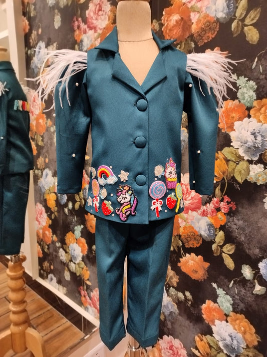 Personalised Unicorn Candy Dark Green Blazer Coord Set