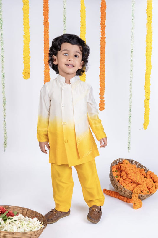 Yellow Shaded Layered Kurta Set With Pant