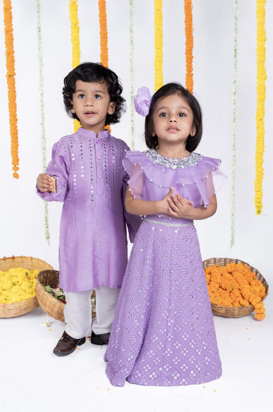 LavenderMirrorwork kurta Set With Pant