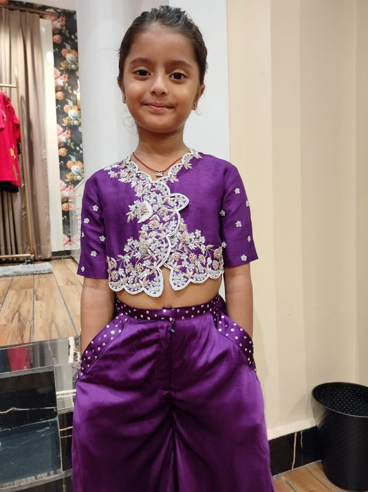 Purple Embroidered Waistcoat Top with Palazzo