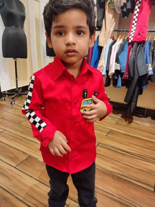 Car Theme Red Full Check Sleeves