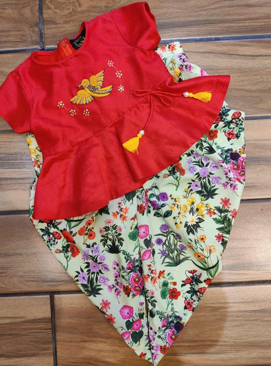 Bird Red Peplum Dhoti Set