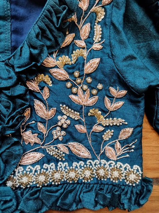 Blue Embroidered Frilly Palazzo Set
