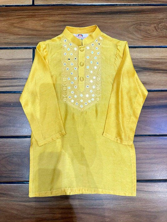 Yellow Mirrorwork Kurta Set With Pant