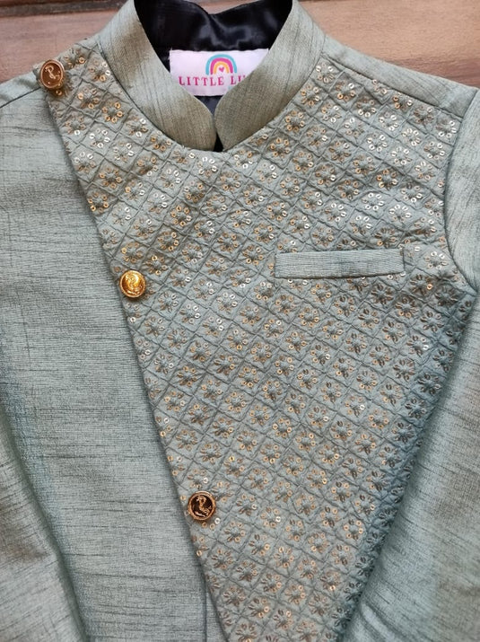 Mint Green Layered Bandhgala Jacket