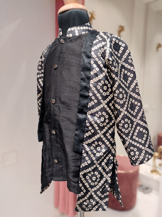 Black Bandhej Jacket Look Kurta Set with Pant