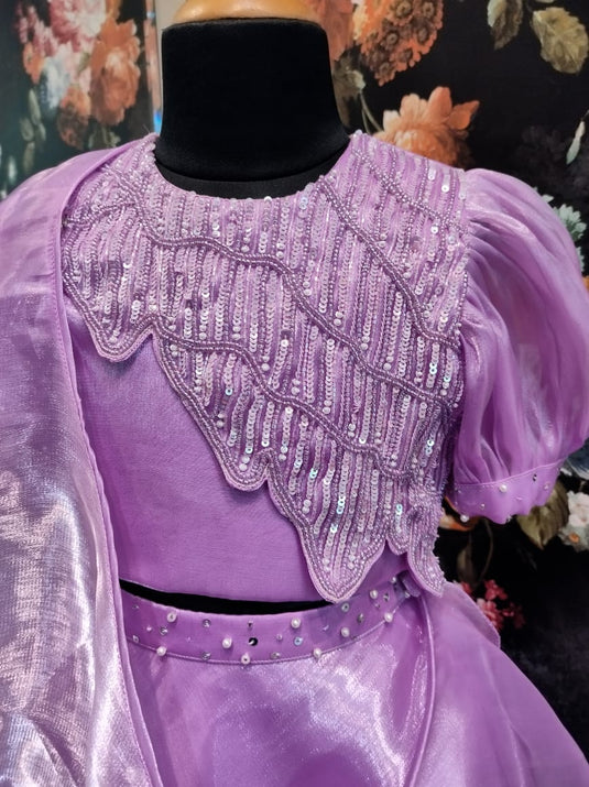 Lavender Metallic Organza Lehenga