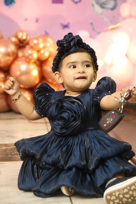 Dark Blue Buttersilk Rose Frock