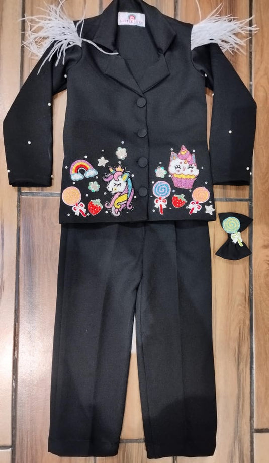 Personalised Unicorn Candy Black Blazer Coord Set