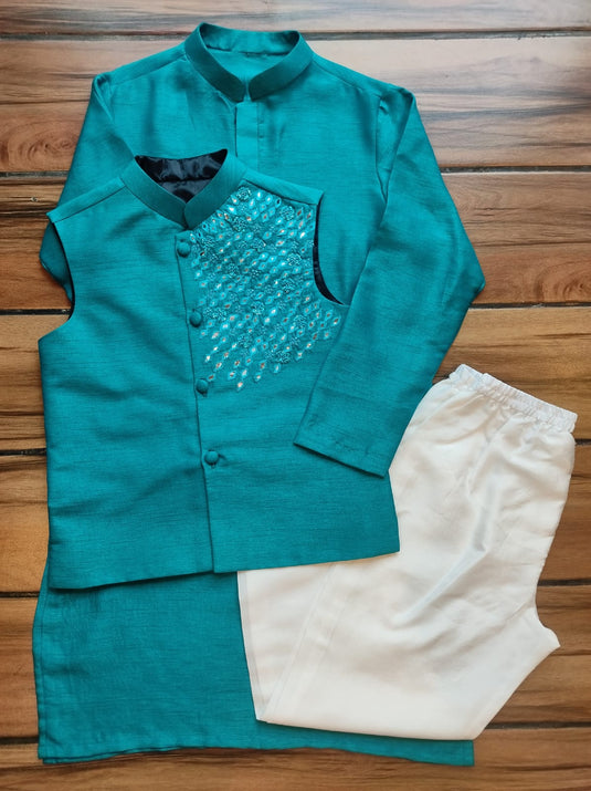 Green Mirrorwork Waistcoat kurta Set