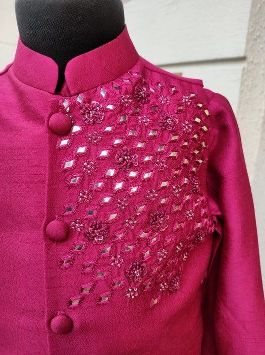 Magenta Mirrorwork Waistcoat Set