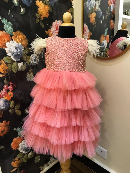 Peach Layered Pearl Dress