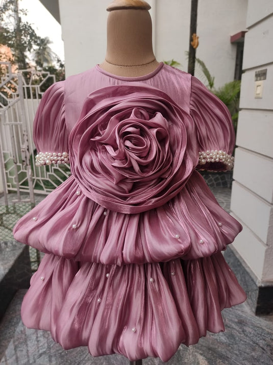 Pink Pearl Layered Flower Frock