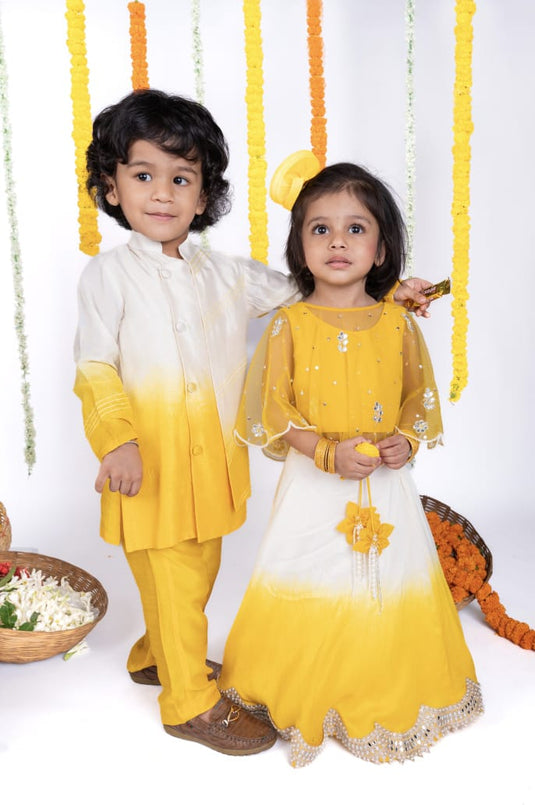 Yellow Shaded Layered Kurta Set With Pant