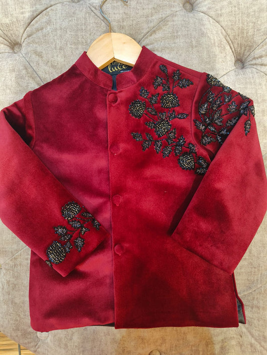 Maroon Velvet Embroidered Bandhgala