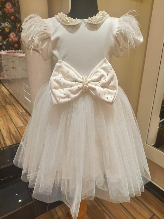 Gorgeous White Big Bow Pearl Dress