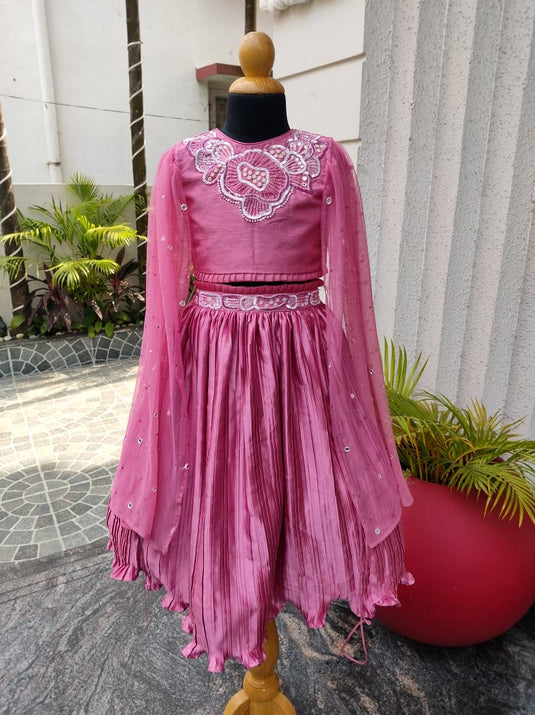 Pleated Pink Cape Embroidered Lehenga