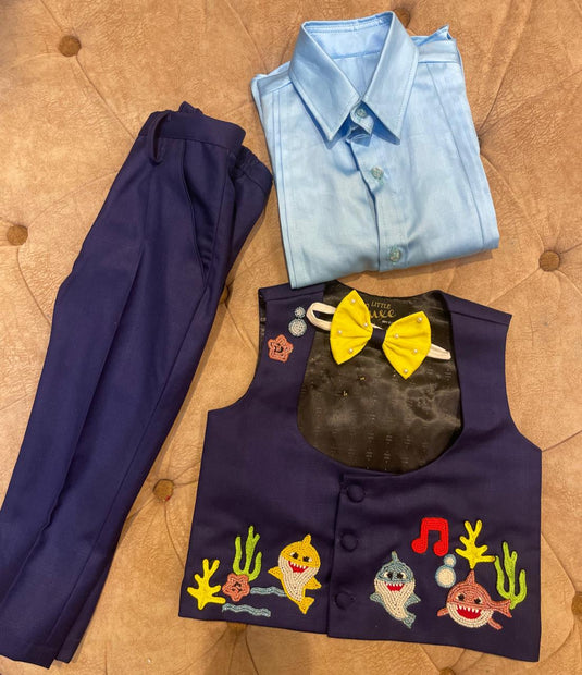 Baby Shark theme 4 Piece Waistcoat set Dark Blue