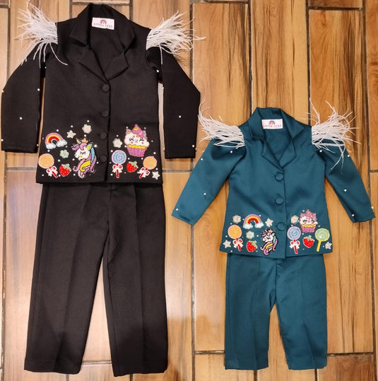 Personalised Unicorn Candy Black Blazer Coord Set