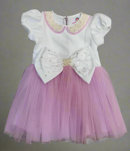 Lavender And White Pearl Bow Frock Set