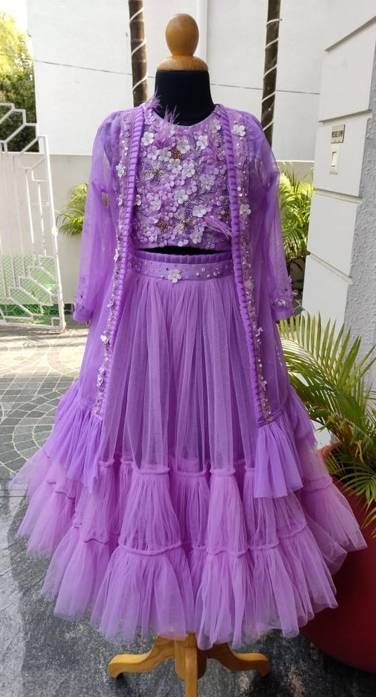 Lavender Jacket Applique Sequins Lehenga