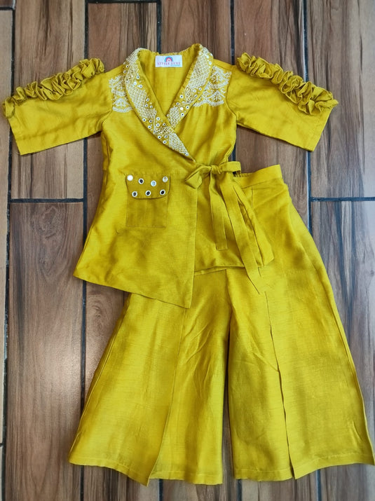 Mustard Peplum Mirrorwork Palazzo Set