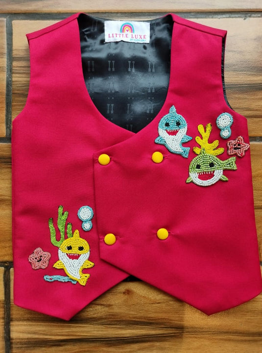 Baby Shark Embroidered Waistcoat Royal Red