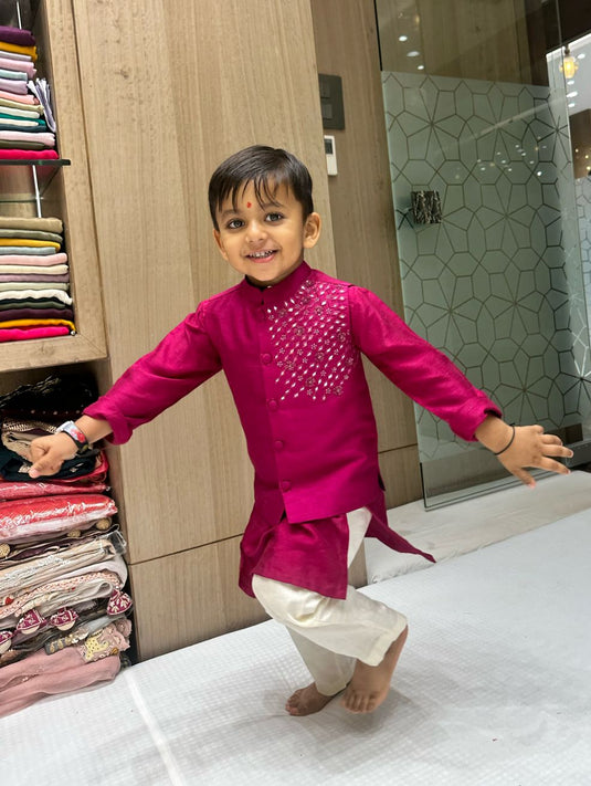 Magenta Mirrorwork Waistcoat Set