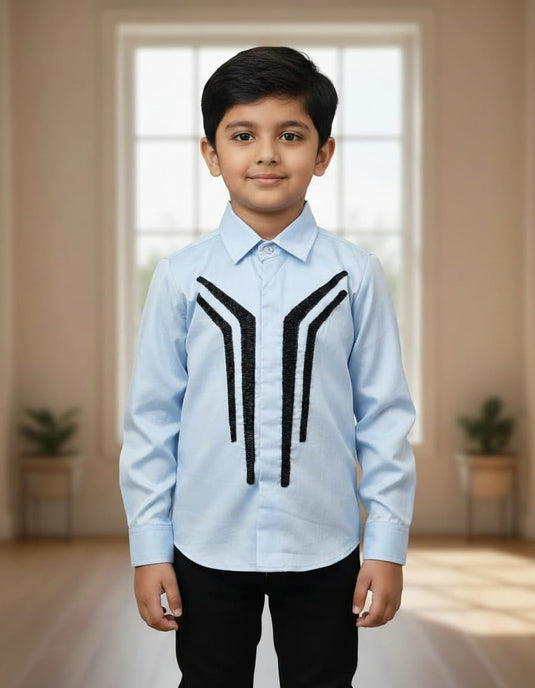 Blue Linear Embroidered Shirt